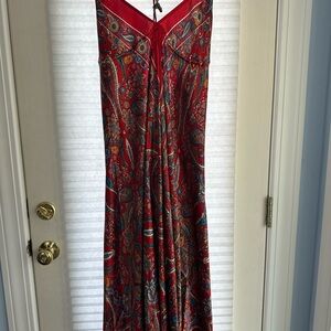 Boho Red Paisley Maxi Scarf Dress